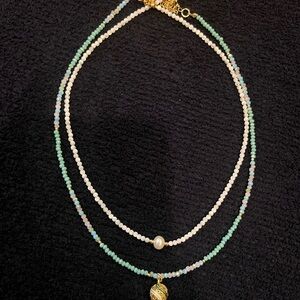 Minimalist Delicate Shell & Freshwater Pearl Beaded Necklace – Handmade